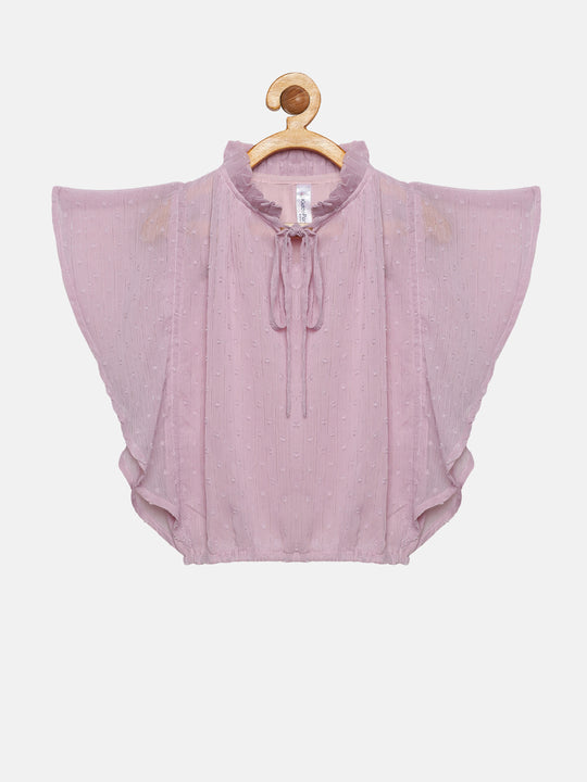 Girls Butterfly Sleeve Top With Neck Tie up