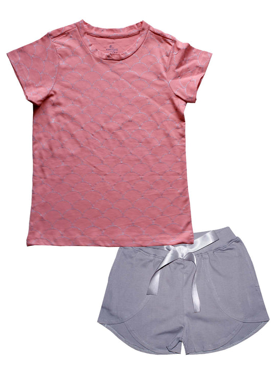 Girls Half Sleeve Tee & Hot Shorts with Back pocket Set