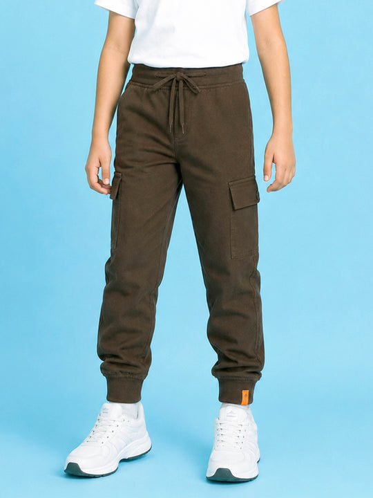 Kiddopanti Boys Cotton Knit Solid Cargo Jogger Pants