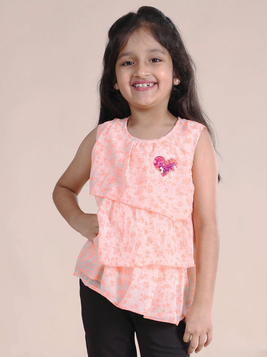 Girls Flower AOP Print Sleeveless Layered Top