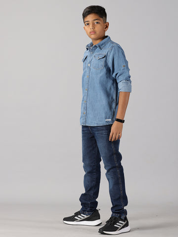 Boys Double Pocket Denim Shirt Denim Pant Set