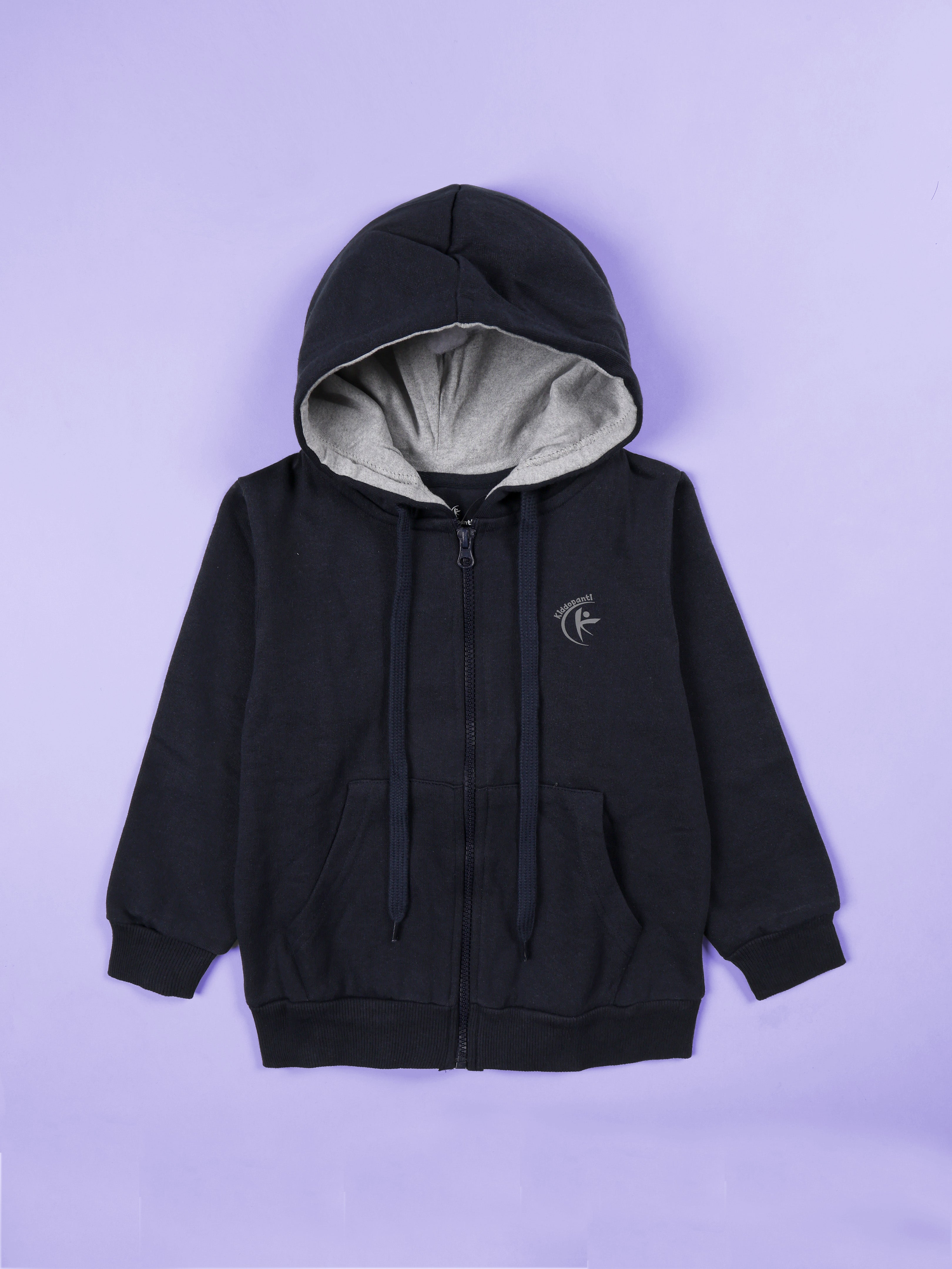 Solid Full Sleeve Zip Front Open Hooded Sweatshirt