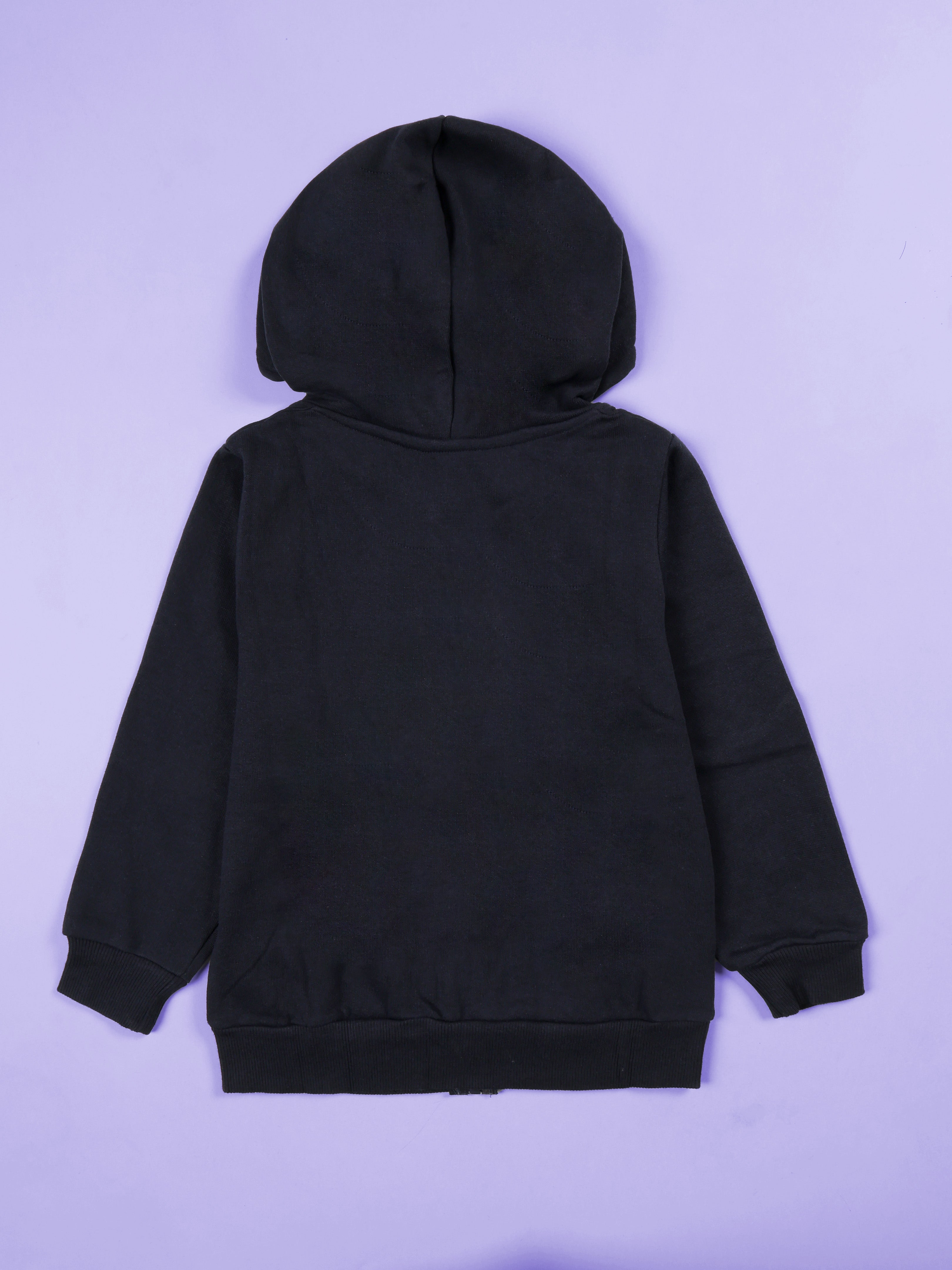 Solid Full Sleeve Zip Front Open Hooded Sweatshirt