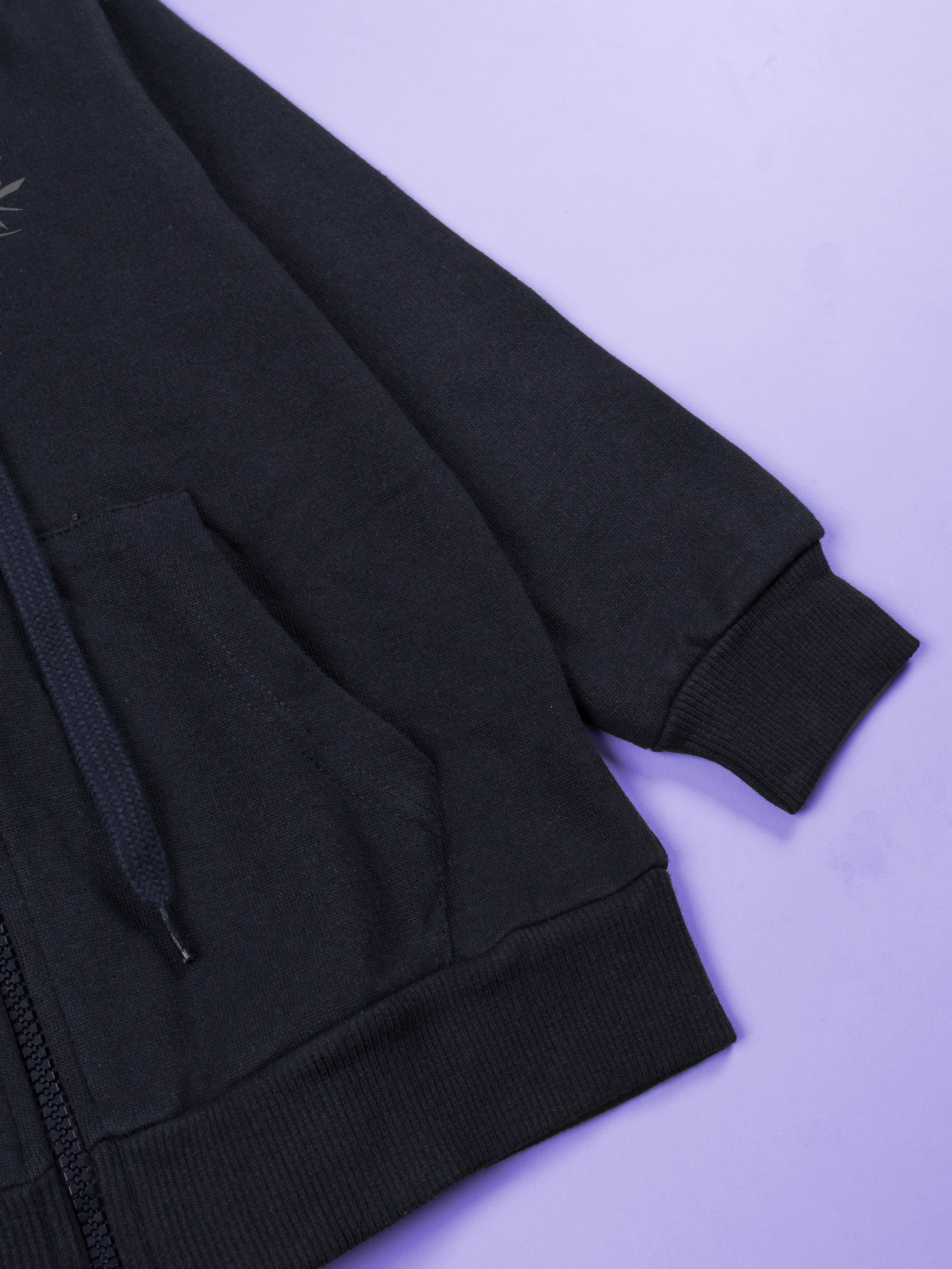 Solid Full Sleeve Zip Front Open Hooded Sweatshirt