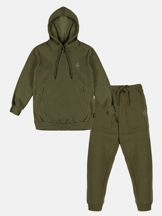Solid Full Sleeve Hooded Sweatshirt  & Fleece Track Pant Set
