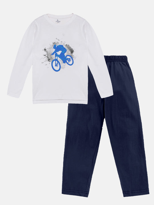 Boys Printed Full Sleeve Round Neck Tee & Pyjama Pant Set