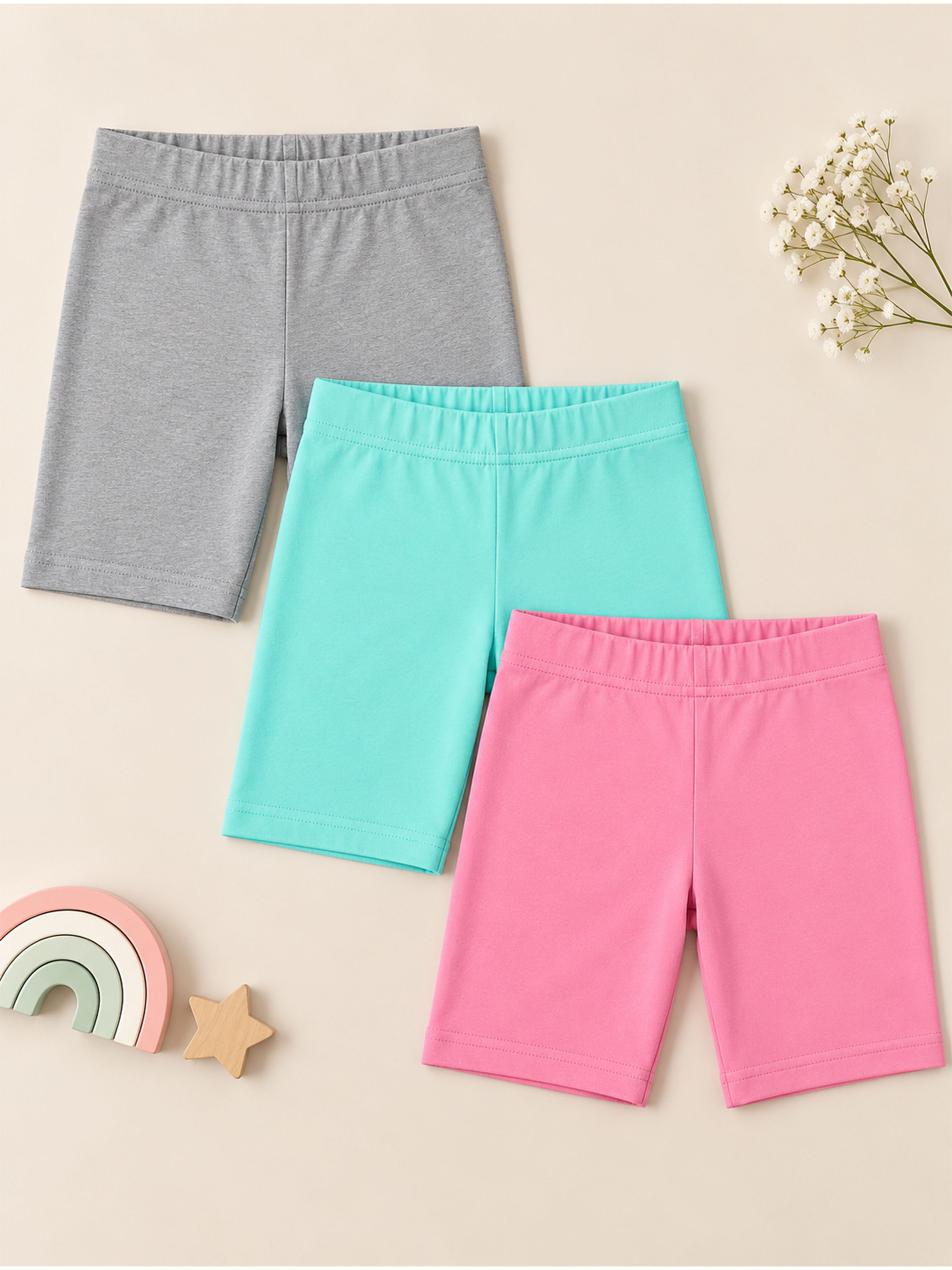 Kiddopanti Girls Cotton Spandex Cycling Shorts Assorted Colors Pack of 3