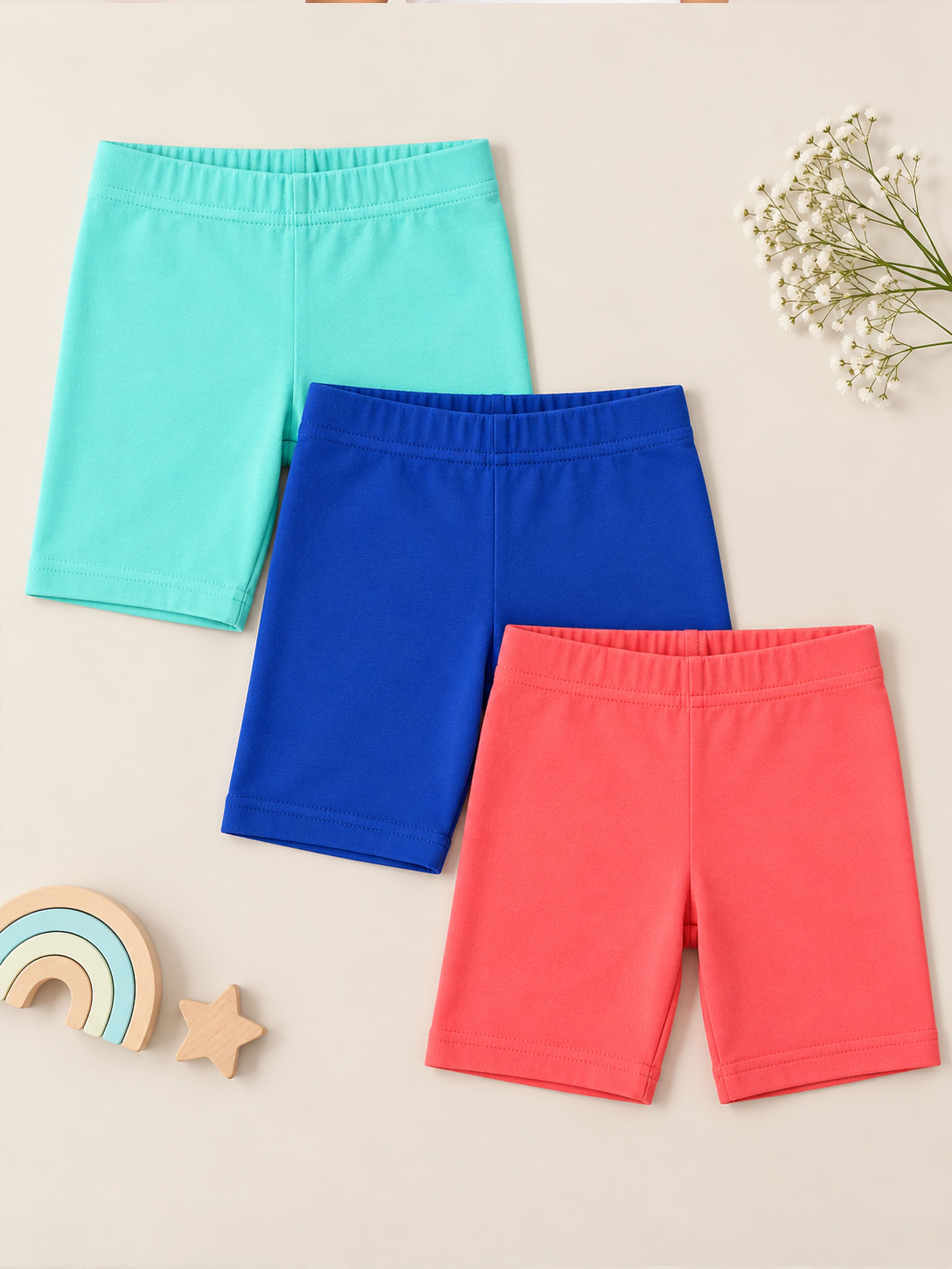 Kiddopanti Girls Cotton Spandex Cycling Shorts Assorted Colors Pack of 3