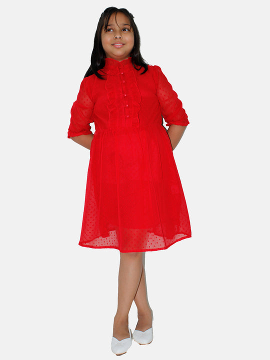 Girls Front Yoke Frill Detailed Placket Full sleeve Dress