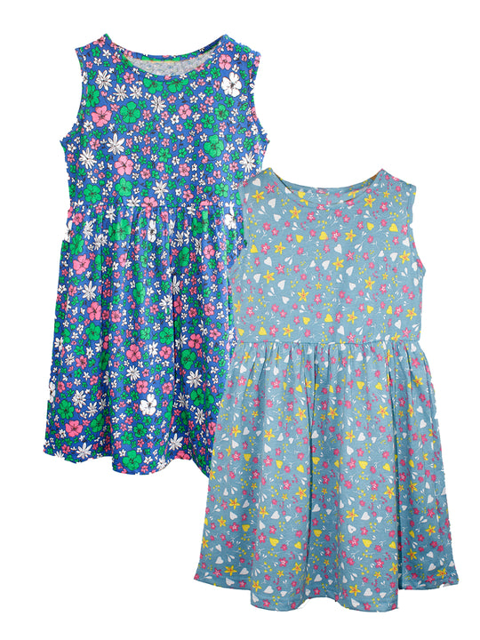 Girls Sleeveless Yoke Gather Dress Pack Of 2