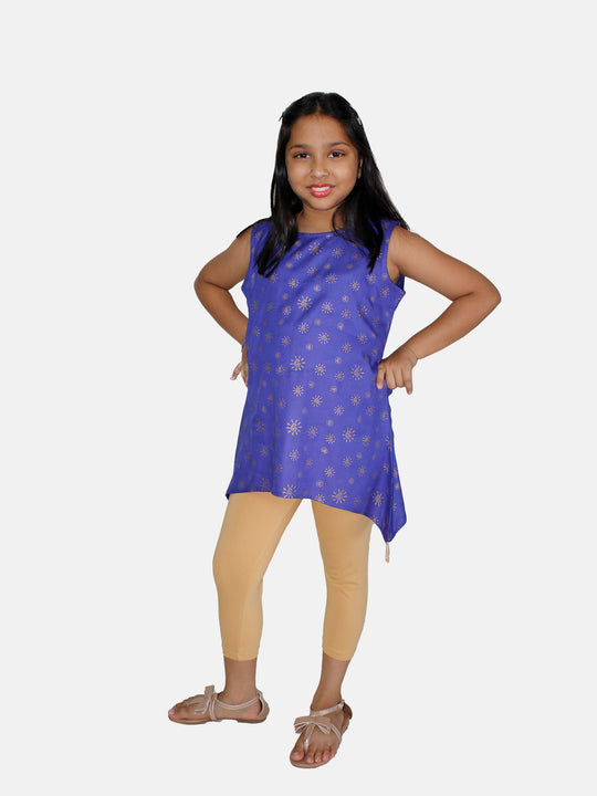 Girls Short Asymmetric kurta & Solid Capri Legging Set