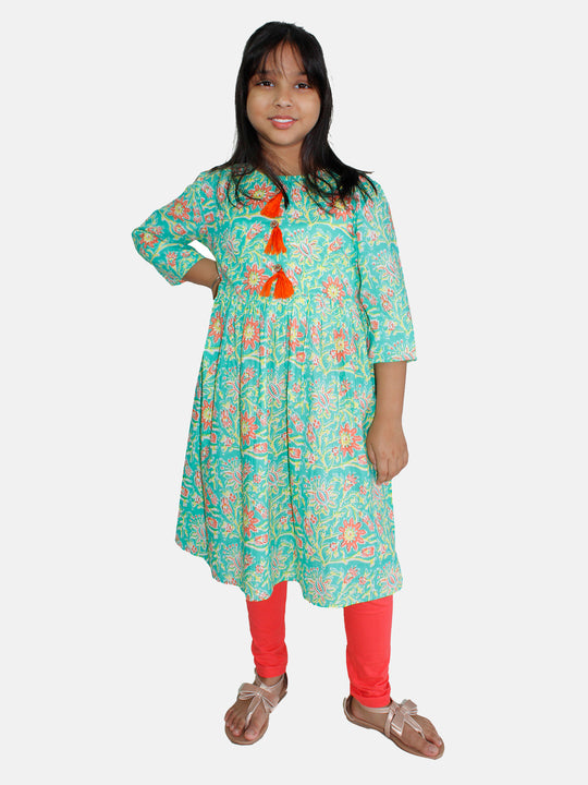 Girls Anarkali Kurta & Solid Legging Set