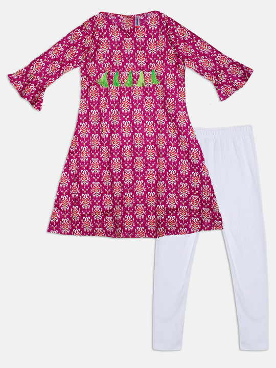 Girls Tassel Yoke Ethnic Kurta & Solid Legging Set