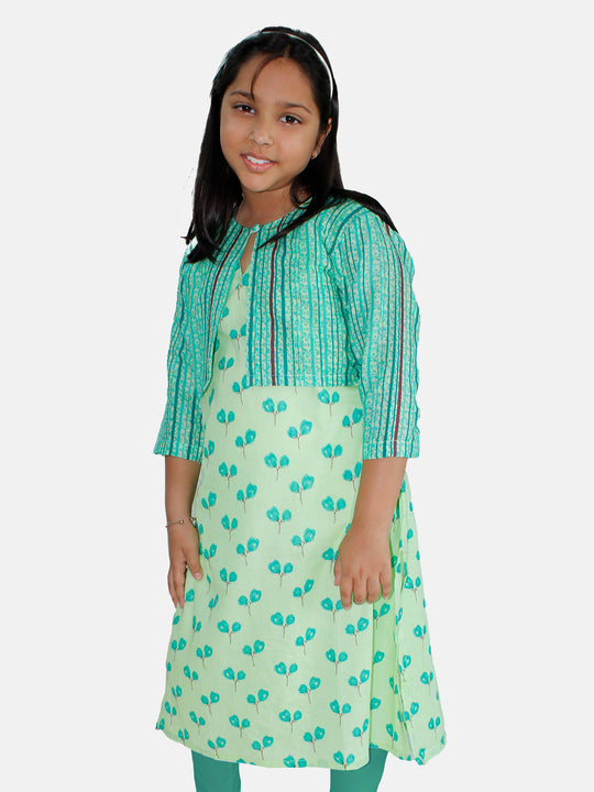 Girls Sleeveless Kurta with Crop Shrug Set