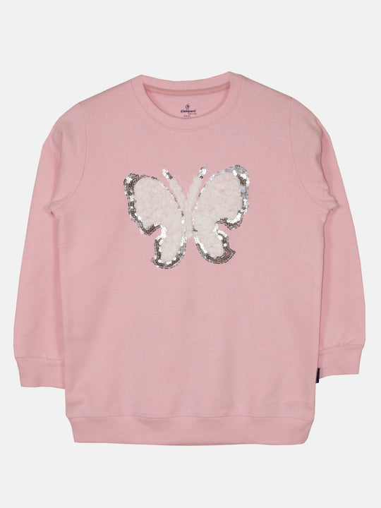 Girls Round Neck Sweatshirt with Applique