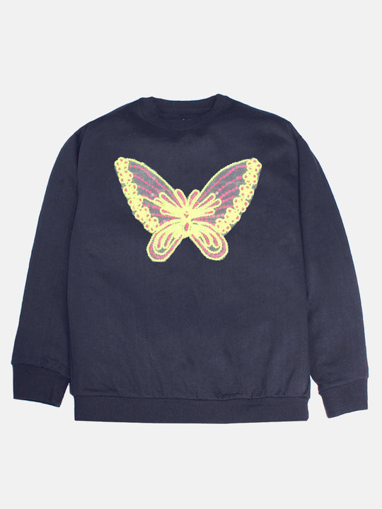 Girls Round Neck Sweatshirt with Applique