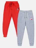 Girls Track Pant Pack of 2 - Red & Grey Melange / 2-3Y
