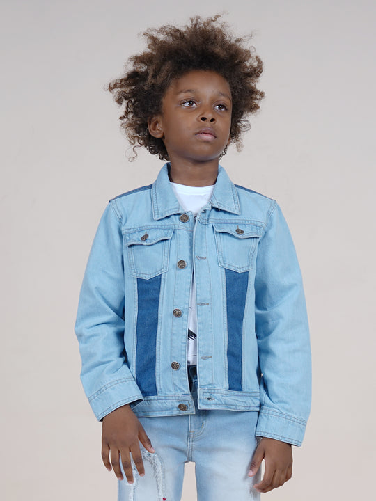 Boys Full Sleeves Denim Jacket With Contrast Wash Effect