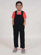Boys Solid Full Length Denim Dungaree Pant - Black / 2-3Y