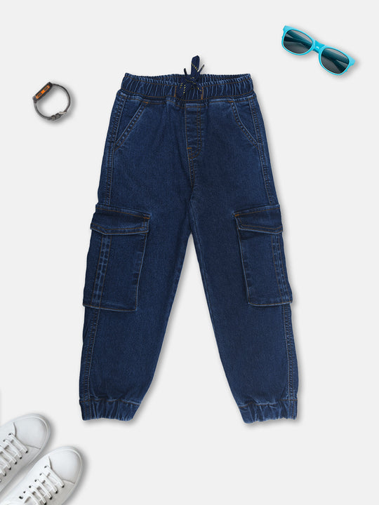 Boys Full Length Denim Jogger With Cargo Pocket & Elasticated Drawstring