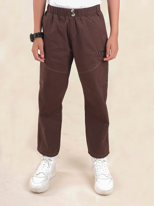 Boys Cotton Elastane Full Length Solid Cargo Pant