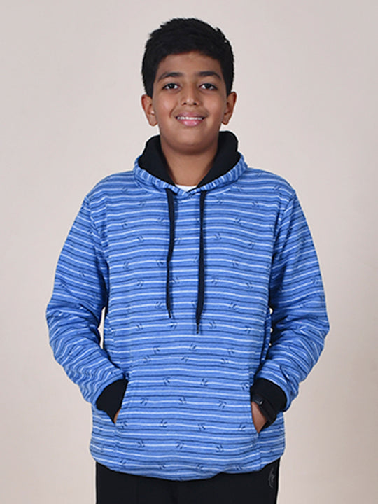 Boys Fleece Full Sleeves Striped Hooded Sweatshirt