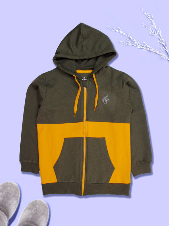 Boys Fleece Full Sleeves Cut & Sew Front Zip Up Hooded Sweatshirt