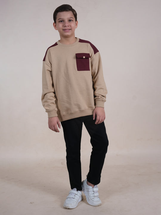 Boys Fleece Drop Shoulder Colour Block Cut & Sew Sweatshirt With Jeans Set