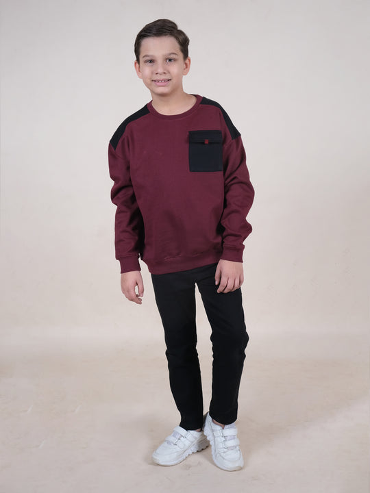 Boys Fleece Drop Shoulder Colour Block Cut & Sew Sweatshirt With Jeans Set