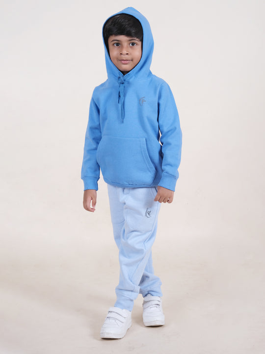 Boys Fleece Full Sleeves Solid Hooded Sweatshirt With Jogger