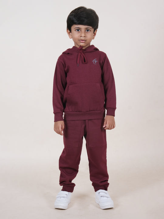 Boys Fleece Full Sleeves Solid Hooded Sweatshirt With Jogger