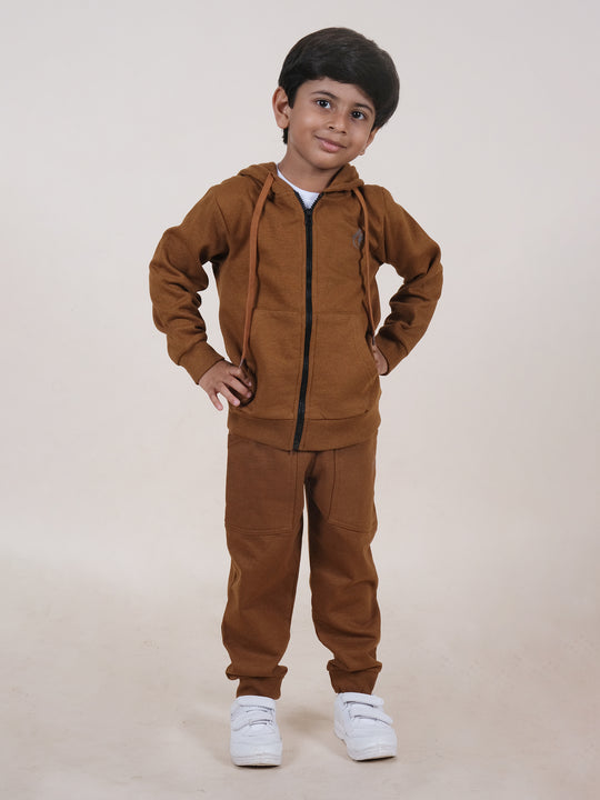 Boys Fleece Full Sleeves Zip Up Hooded Sweatshirt With Jogger