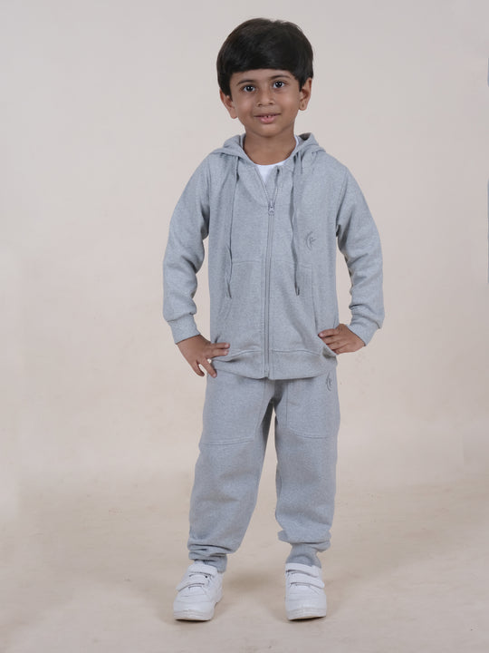 Boys Fleece Full Sleeves Zip Up Hooded Sweatshirt With Jogger