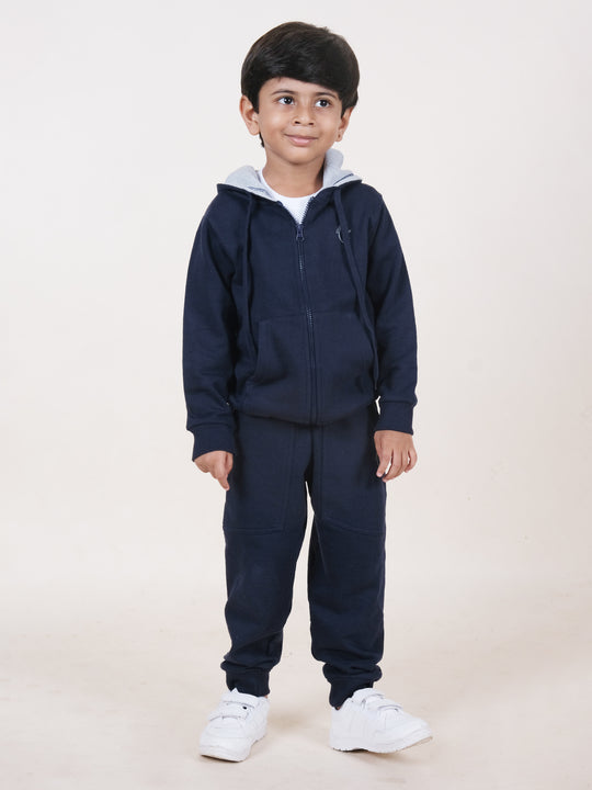 Boys Fleece Full Sleeves Zip Up Hooded Sweatshirt With Jogger