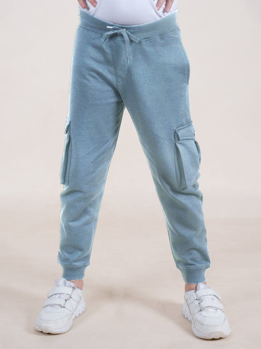 Boys Solid Fleece Cargo Track Pant