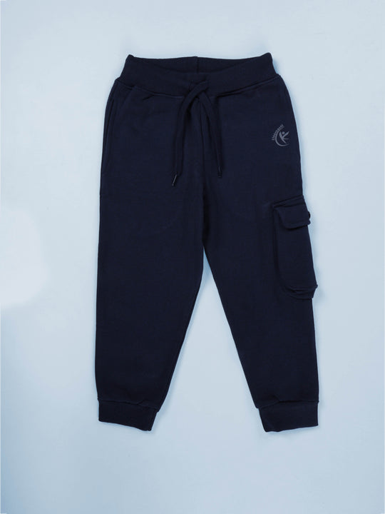 Kiddopanti Boys Fleece Solid Cargo Track Pant