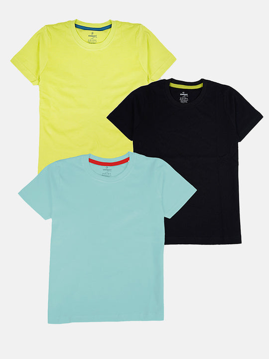 Boys Pack Of 3 Cotton Solid Half Sleeves T-Shirts