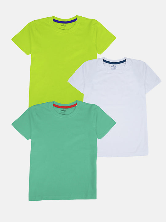 Boys Pack Of 3 Cotton Solid Half Sleeves T-Shirts