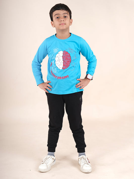 Boys Cotton Full Sleeves Printed Tee With Joggers Set