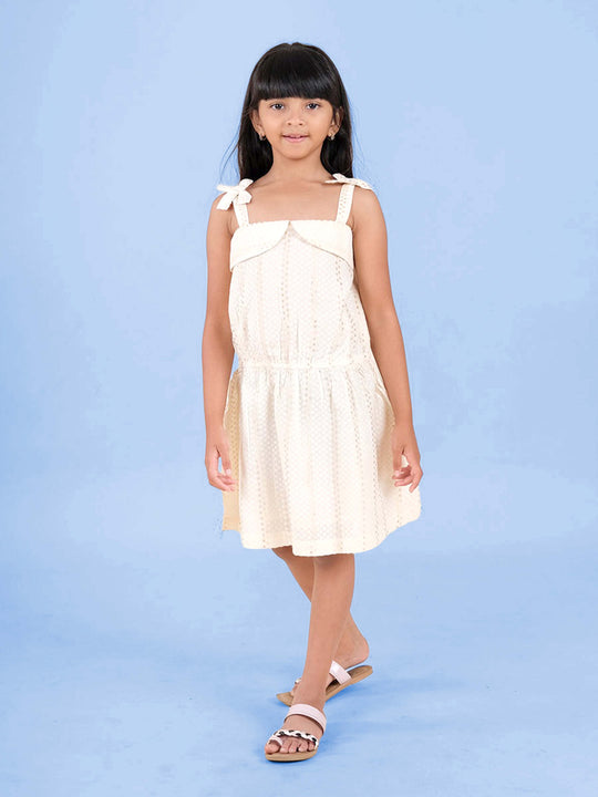 Kiddopanti Girls Cotton Woven Sleeveless Solid Bow Strap Frock