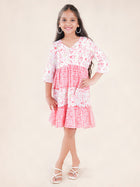 Pure Cotton Three Fourth Sleeves Floral Glitter Printed Ethnic Kurta