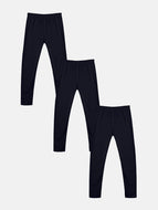 Girls Cotton Solid Ankle Length Legging Pack of 3 - Black / 3-4Y