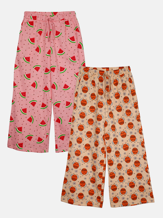 Girls Cotton Printed Pajama Pack Of 2