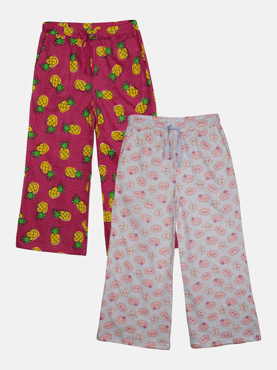 Girls Cotton Printed Pajama Pack Of 2