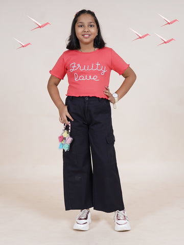 Girls Cotton Full Length Straight Fit Cargo Pant