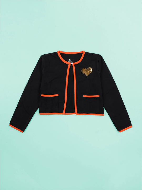 Girls Full Sleeve Crop Shrug With Applique