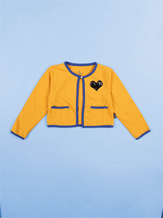 Girls Full Sleeve Crop Shrug With Applique