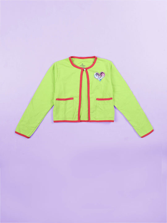 Girls Full Sleeve Crop Shrug With Applique