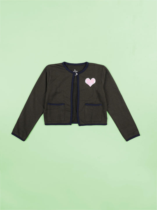 Girls Full Sleeve Crop Shrug With Applique