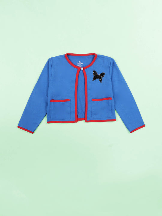 Girls Full Sleeve Crop Shrug With Applique